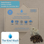 The Kind Wash 200g soap nuts packaging showing vegan, plastic-free and chemical-free icons