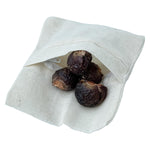 Cotton zip wash bag filled with natural Indian soap nuts