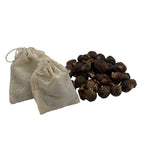 Reusable cotton wash bag with natural Indian soap nut shells