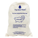 The Kind Wash pure New Zealand wool dryer balls 6-pack in natural linen storage bag